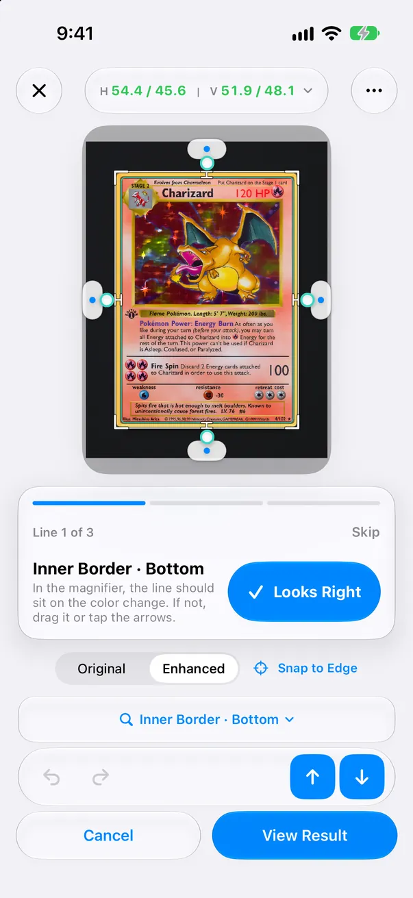 Guided line check: the loupe on one border line with the reason it needs a look