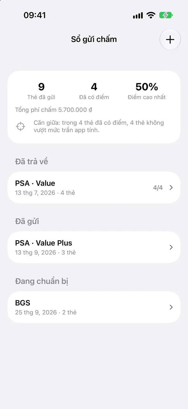 Sổ gửi chấm với phí chấm điểm và điểm nhận về